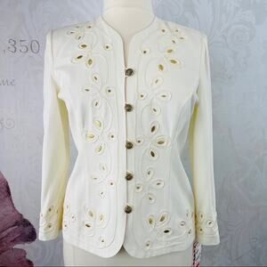 R&M Richards Petite Ivory Jacket Gold Accents NWT 14P